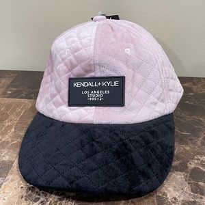 Kendall + Kylie Pink & Black QUILTED velvet velour BASEBALL CAP Hat NEW Tags
